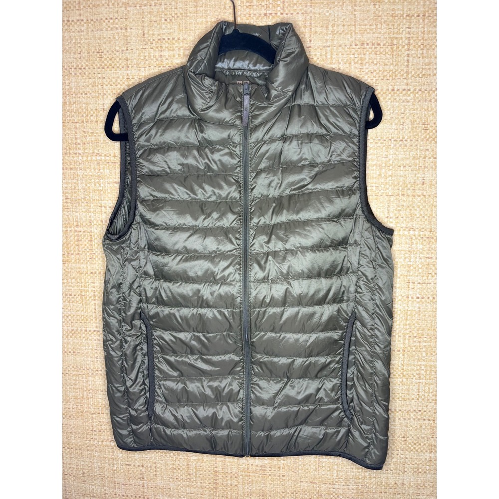 Uniqlo Ultra Light Down Puffer Vest Olive Green Mens Large Full Zip